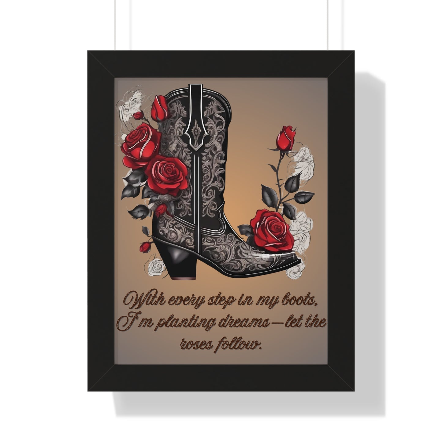Pathway to Roses, Framed Vertical Poster, Rustic Nursery Print, teen girl bedroom, dorm room posters, preppy decor, home decor