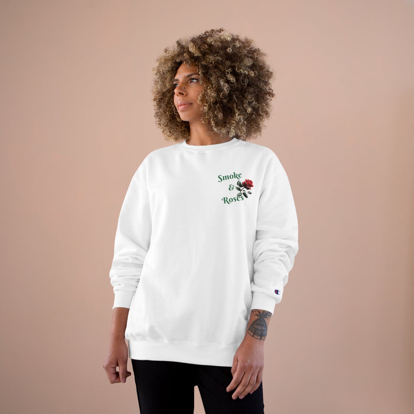 Smoke & Roses Champion Sweatshirt, Vintage Inspired Streetwear, Graphic Sweatshirt, Urban Fashion, Winter Fashion, Fall Clothing, Retro Clothing, Gift For Her, Holiday Gift, Gift For Him