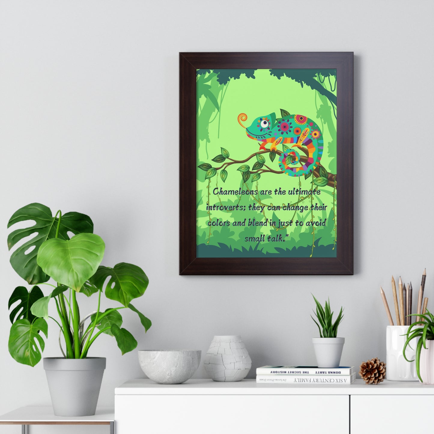 Vertical Poster, Chameleon Introvert in Amazon Rainforest,