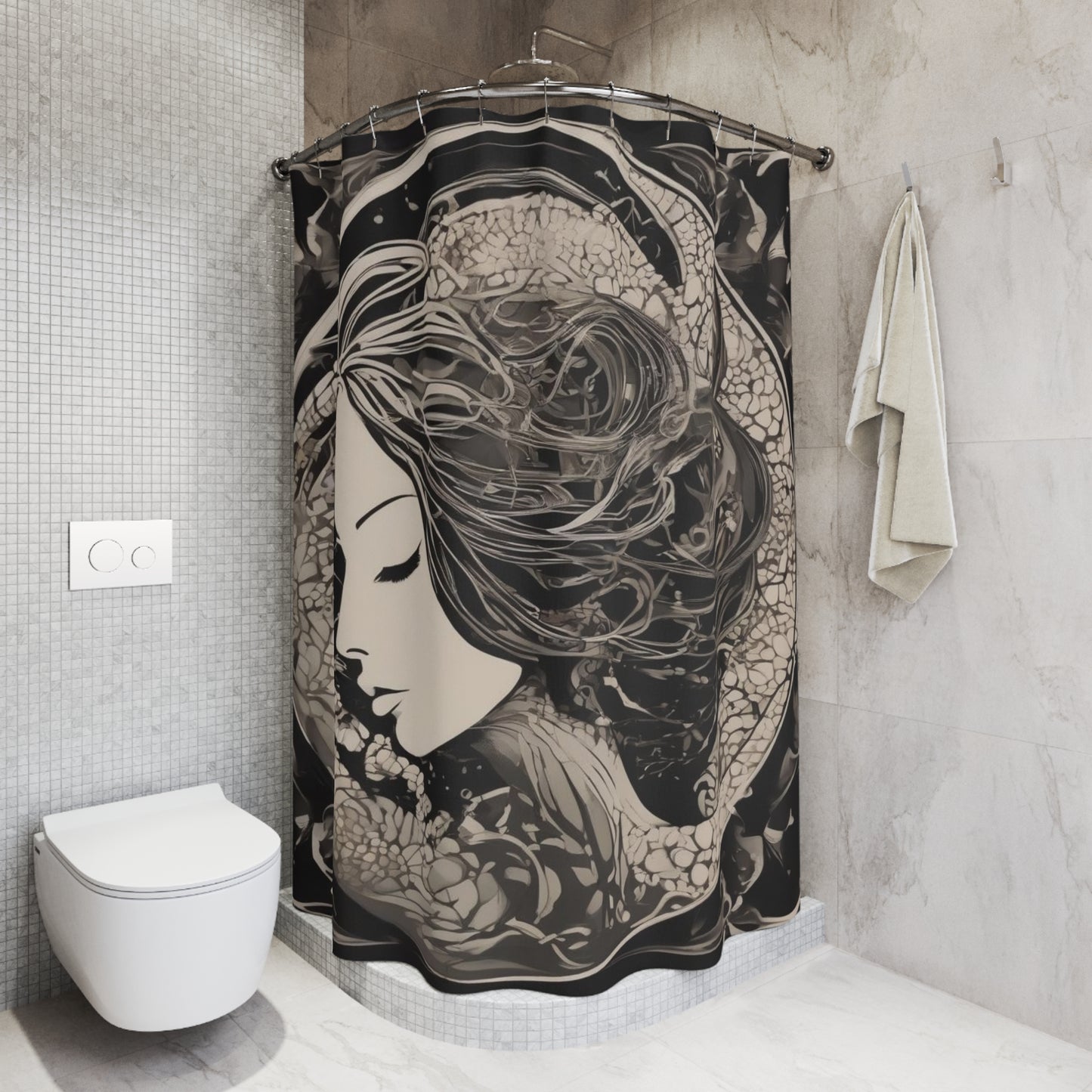 Whimsical Woman Shower Curtains, Unique Bathroom Decor, Abstract Shower Curtain, Artistic Shower Curtain, Art Deco Bathroom Decor