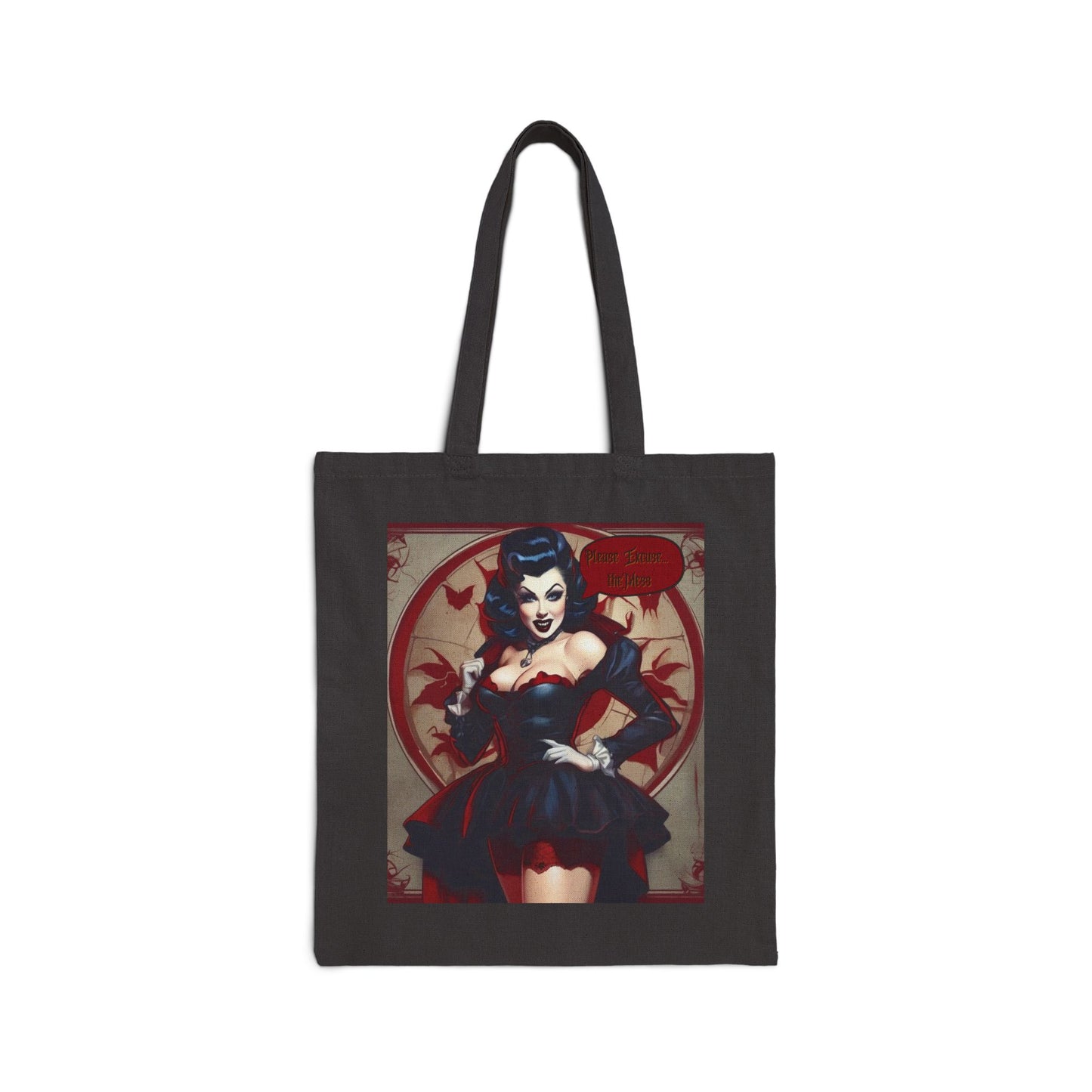 Halloween Favor Season Vampire Halloween Season Cotton Canvas Tote Bag, Halloween Pinup, Vampire, Dark Academia Style, Pinup Style, Gothic Fashion