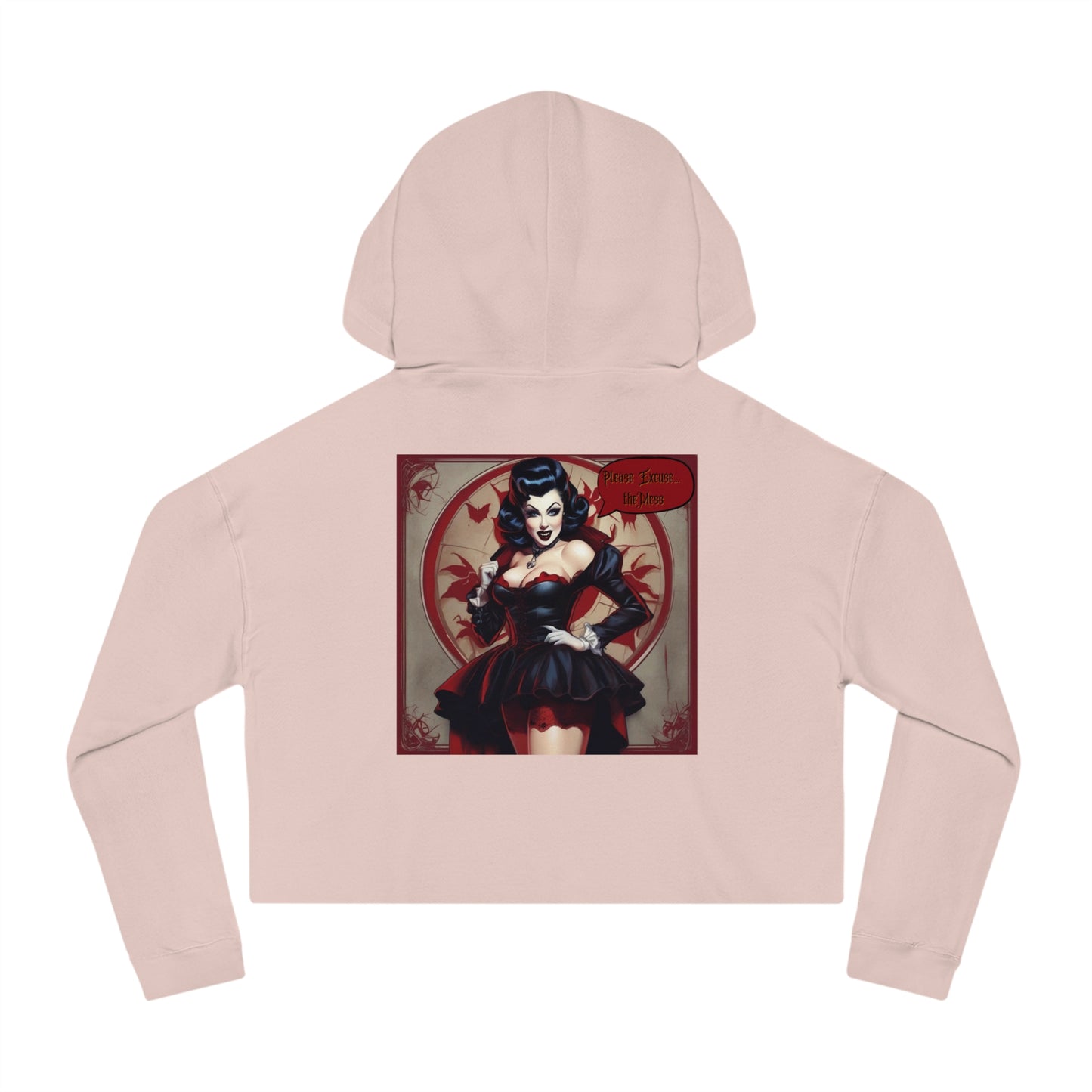 Halloween Favor Vampire Pinup Womens Cropped Hooded Sweatshirt Fright Night, Halloween, Fall, Vampire Lover Gift, Gothic Clothing, Pinup Style, Goth Girl Clothing