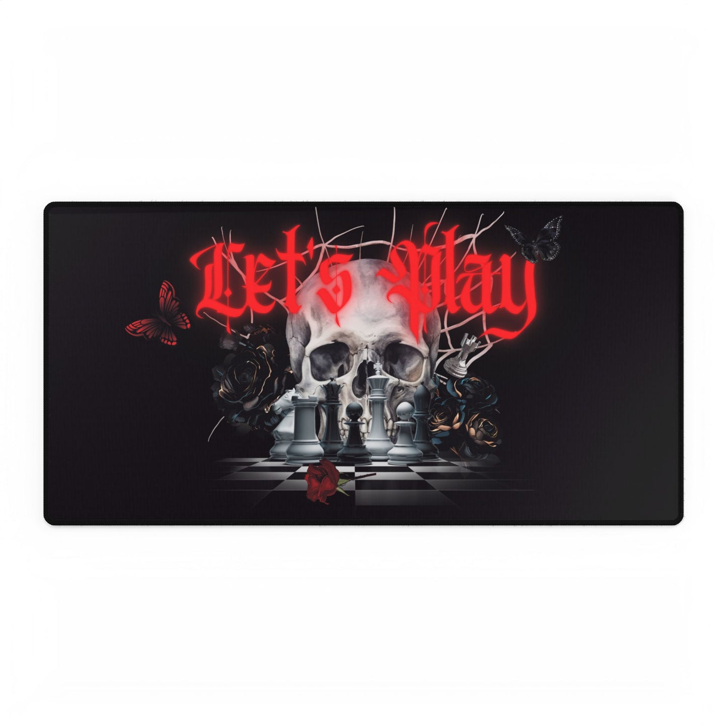Skull Chess Desk Mat, Spooky Non-Slip Base, Smooth Surface, 3 Sizes Available, Shakespeare, Gothic, Dark Hardcore Aesthetic Mouse Pad,
