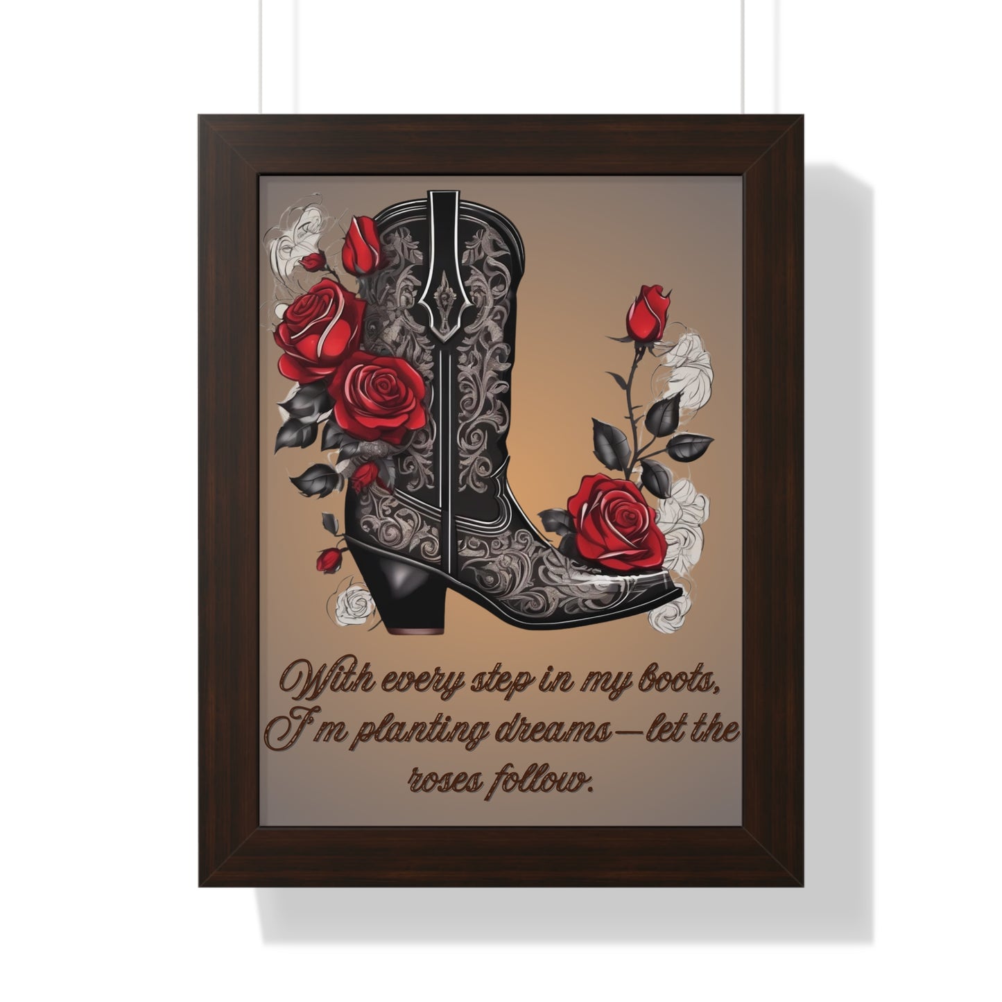 Pathway to Roses, Framed Vertical Poster, Rustic Nursery Print, teen girl bedroom, dorm room posters, preppy decor, home decor