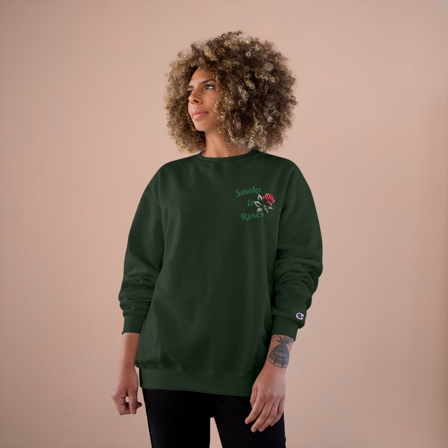 Smoke & Roses Champion Sweatshirt, Vintage Inspired Streetwear, Graphic Sweatshirt, Urban Fashion, Winter Fashion, Fall Clothing, Retro Clothing, Gift For Her, Holiday Gift, Gift For Him