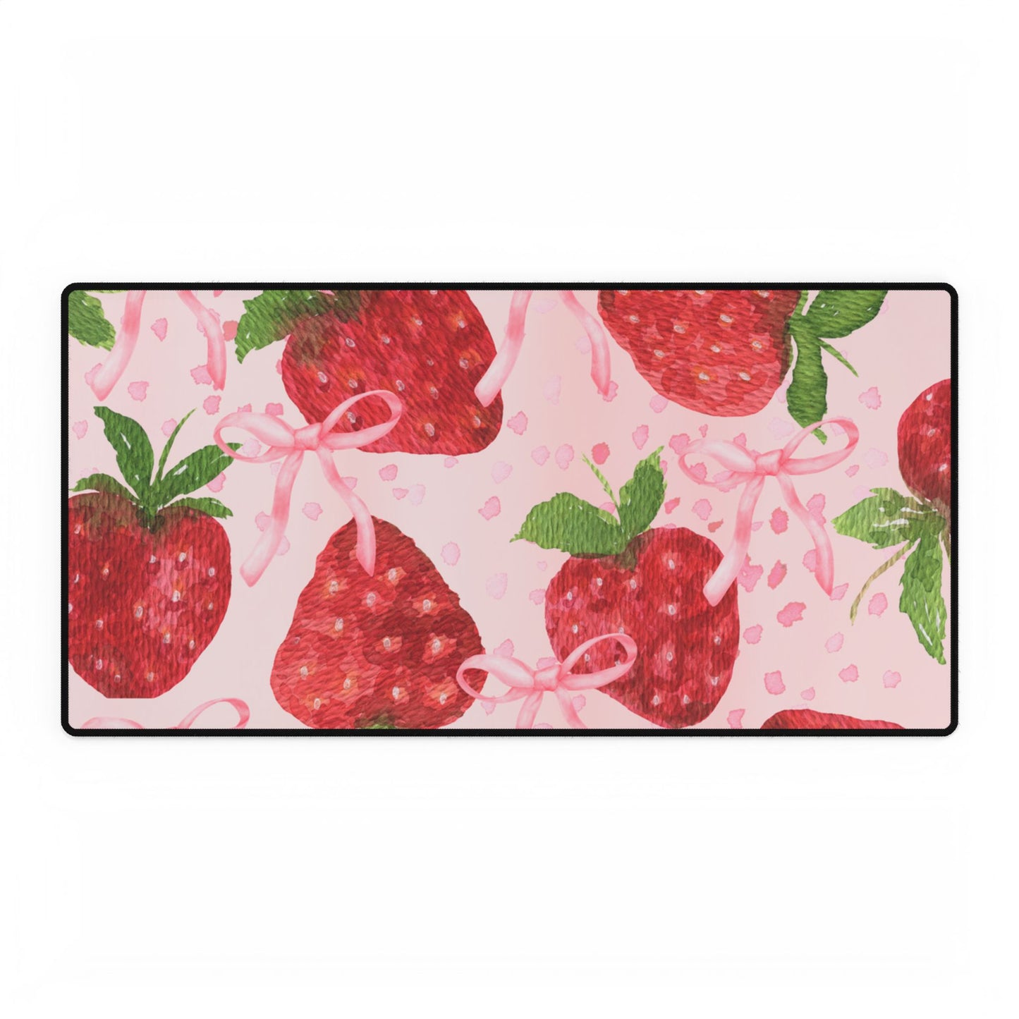 Coquette Strawberries and Bows Desk Mat, Pink Background, 3 Sizes, Cute Flirty Desk Accessory, Work From Home Decor, Office Supplies, Gaming