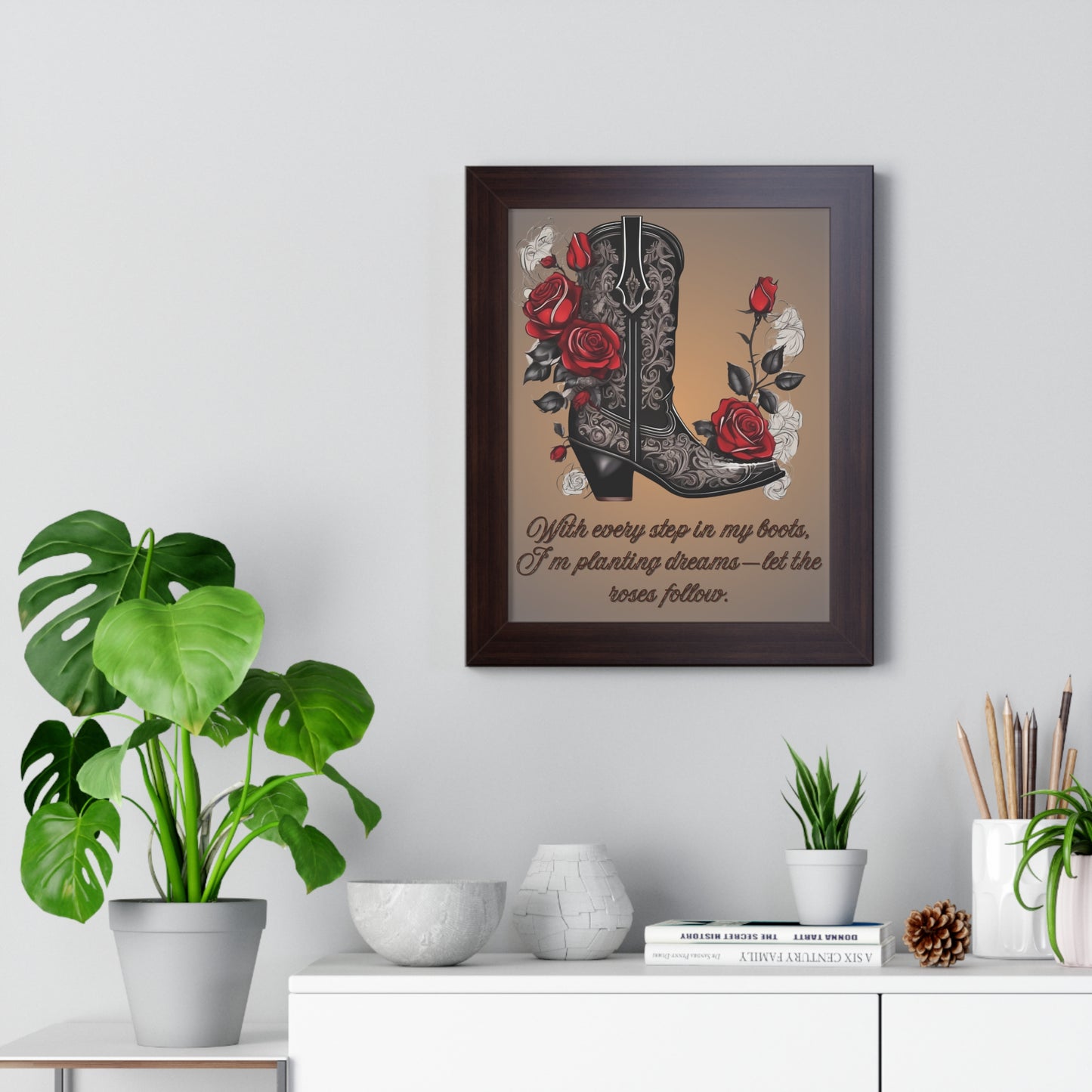 Pathway to Roses,  Framed Vertical Poster, Rustic Nursery Print, teen girl bedroom, dorm room posters, preppy decor, home decor