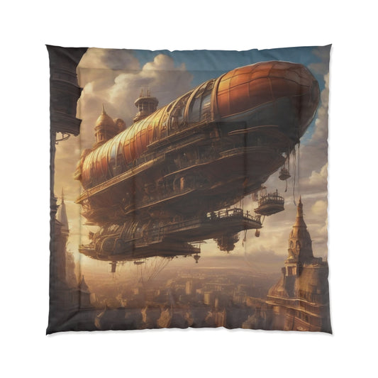 Steampunk Airship 2 Comforter, City Skyline Bedding, Unique Steampunk Decor, Aesthetic Bedding, Airship Design Comforter, Steampunk Inspired
