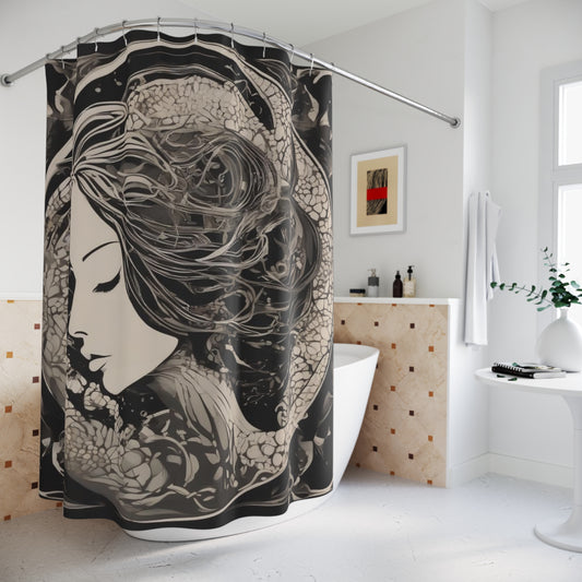 Whimsical Woman Shower Curtains, Unique Bathroom Decor, Abstract Shower Curtain, Artistic Shower Curtain, Art Deco Bathroom Decor