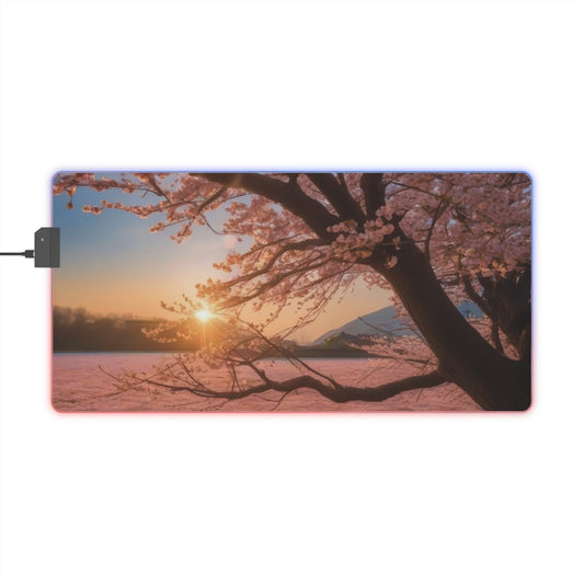 Morning Cherry Blossom LED Gaming Mouse Pad Cute Cherry Blossoms Mouse Pad High Quality , Japanese Art Theme Kawaii girls