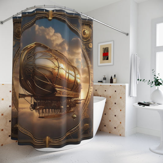 Steampunk Inspired Airship Shower Curtains, Vintage Industrial Bathroom Decor, Steampunk Shower Curtain, Airship Bathroom Decor, Victorian Steampunk Design, Industrial Style Bathroom, Gothic Bathroom Accessories, Victorian Era Design