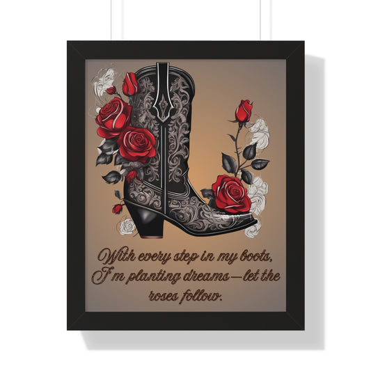Pathway to Roses,  Framed Vertical Poster, Rustic Nursery Print, teen girl bedroom, dorm room posters, preppy decor, home decor