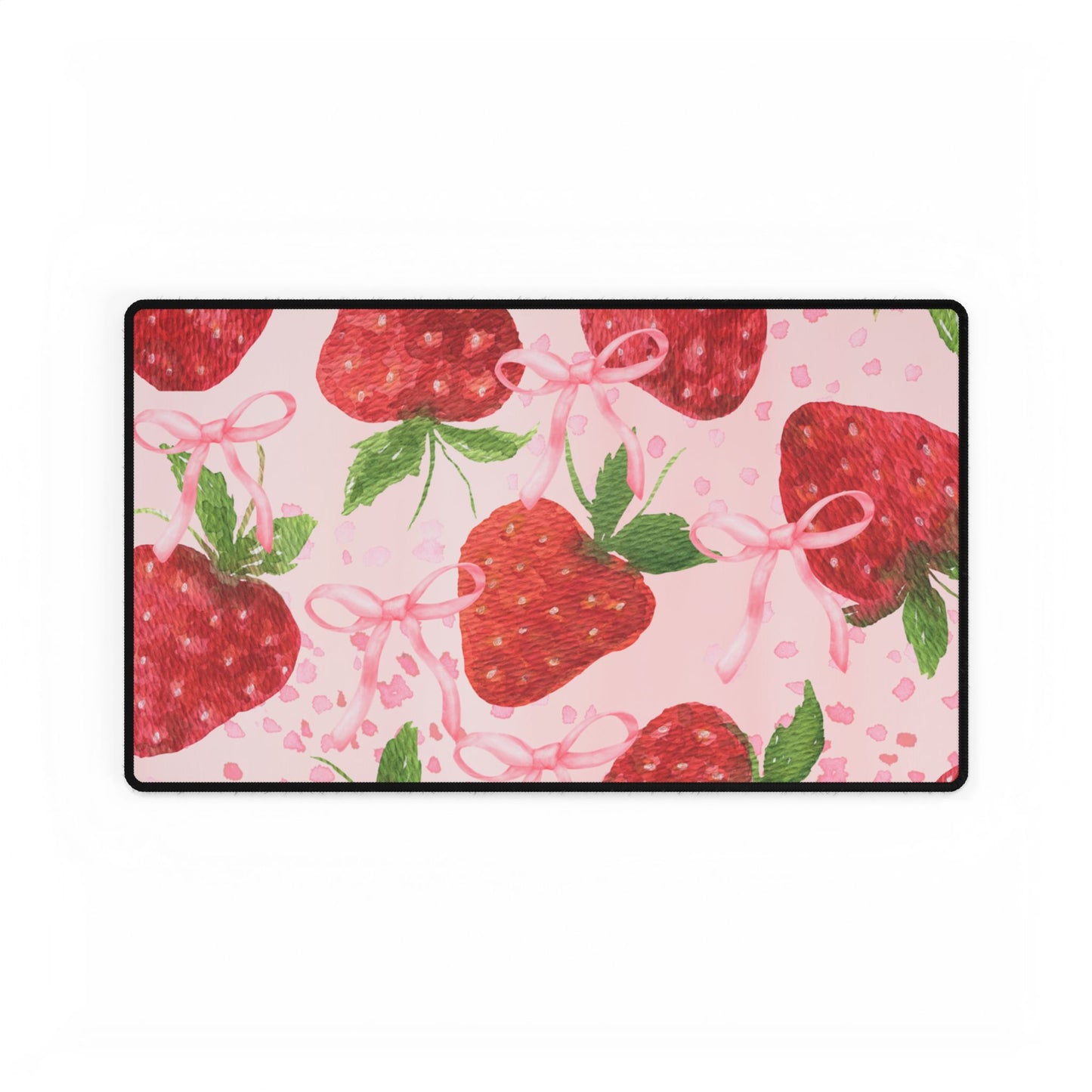 Coquette Strawberries and Bows Desk Mat, Pink Background, 3 Sizes, Cute Flirty Desk Accessory, Work From Home Decor, Office Supplies, Gaming