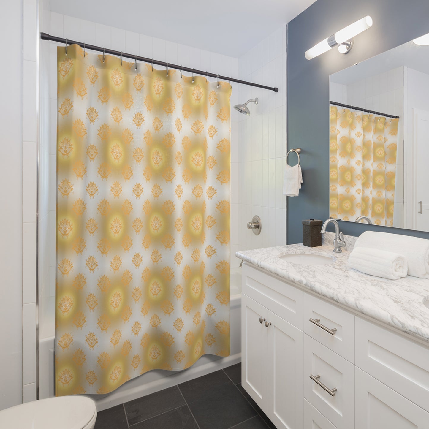 White Lotus Shower Curtains - Elegant Bathroom Decor